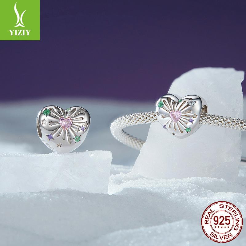 Bright Heart Beaded Diy Bracelet Beaded Charm925 Silver Bead Accessories