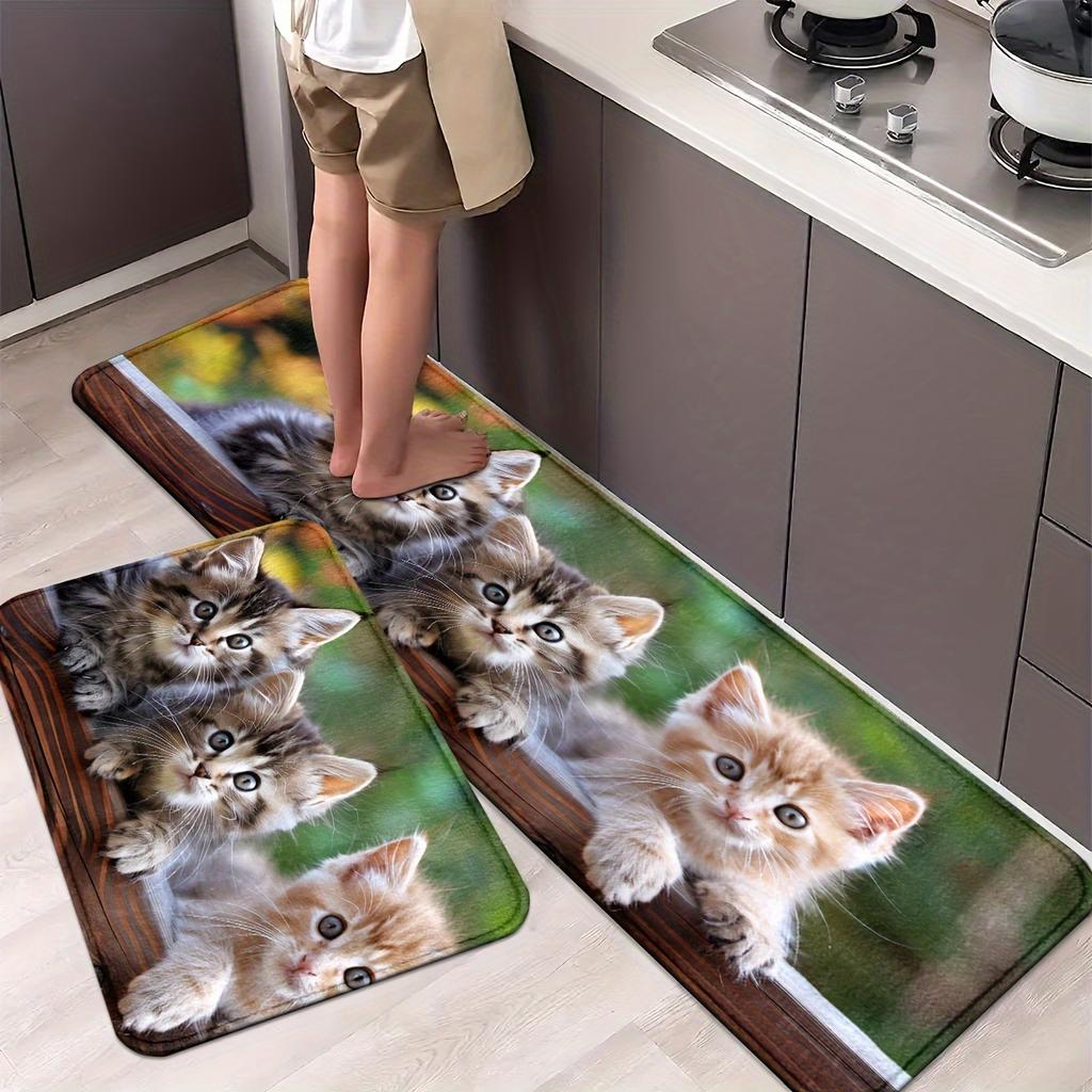 1Pcs Anti Fatigue Kitchen Rugs, Cute Cat Print Waterproof Non-Slip Thick Cushioned Kitchen Mat Heavy Duty Comfort Standing Mat for Kitchen