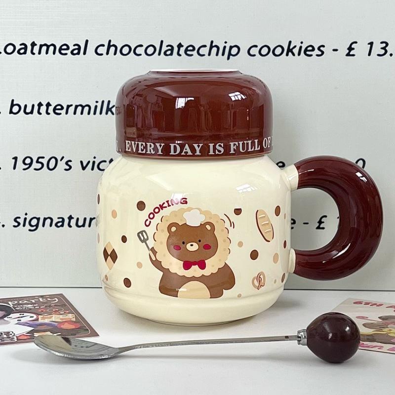 Birthday Gift for Girls Cartoon Animal Water Cup Cute High-value Ceramic Mug with Lid Gift Box