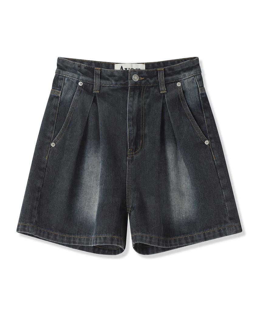 AVANDRESS Double Wrinkle Denim Shorts Deep Blue