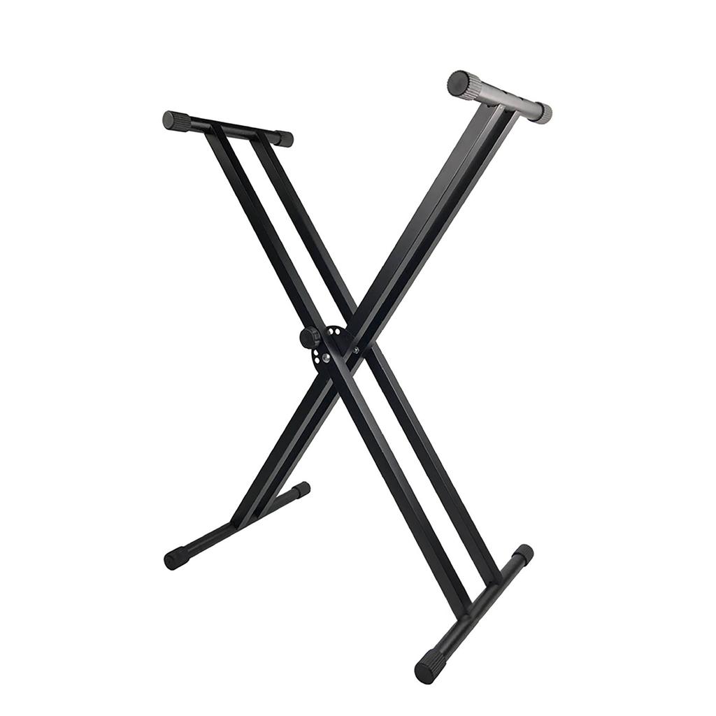 X Style Piano Keyboard Stand Adjustable and Portable Heavy Duty Music Stand with Anchoring Strap Black