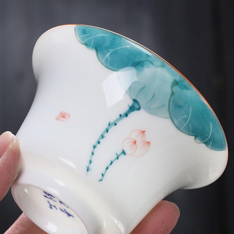 175 мл Керамический Санцай Гайвань Расписанная вручную Чашка для чая с лотосом