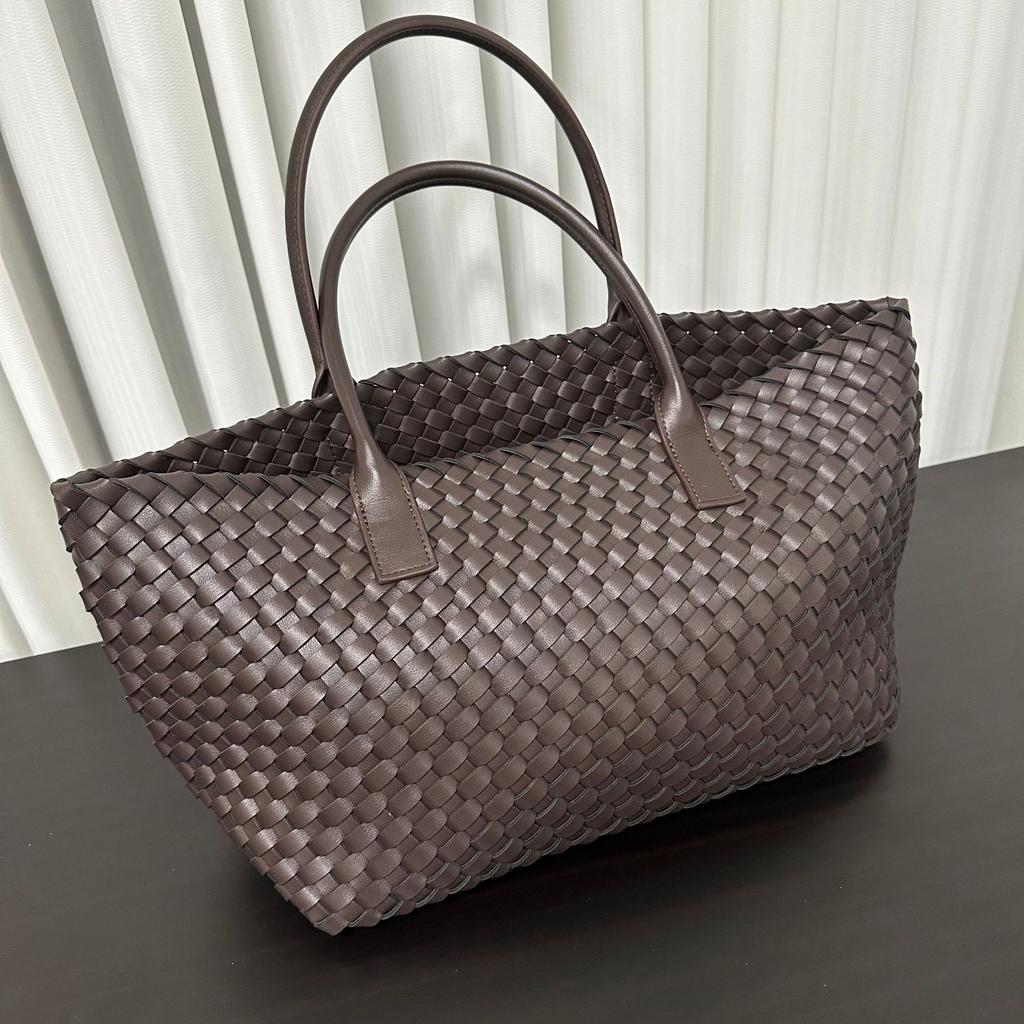 Новая ручная одноплечевая кожаная плетеная женская сумка-тоут, большая вместимость, повседневная плетеная сумка для овощей