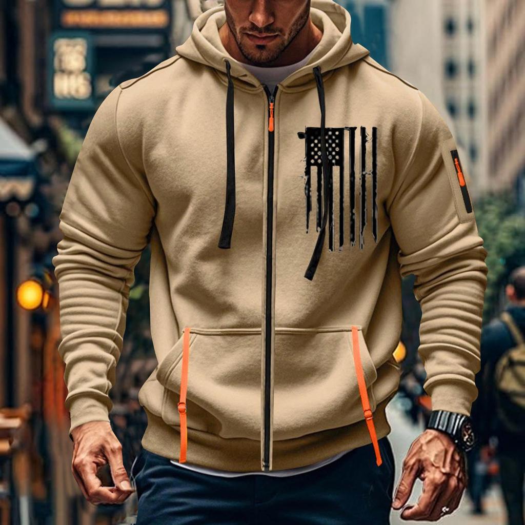 Мужская спортивная повседневная толстовка с капюшоном, кардиган с капюшоном на молнии, многокарманное пальто с капюшоном