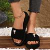 Fashion Fashion Pearl Bear Decor Wedge Slippers Women New Weightlight Elastic Band Black Sandals Woman Plus Size Non Slip Slides Female