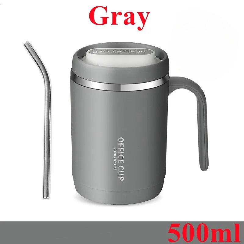 500 мл соломенная чашка из нержавеющей стали 304 с ручкой, термосы, кофейная кружка, чашки для завтрака, сока, пара чашек для занятий спортом на открытом воздухе, офисная посуда для напитков
