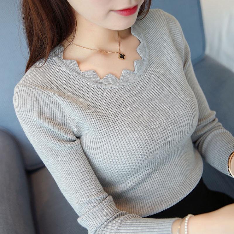 HOUZHOU Slim Sweaters Women Knitted Sweater Long Sleeve Vintage Elegant Winter White Female Ruffle Pullover