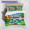3pcs Duvet Cover Set (1*Duvet Cover + 2*Pillowcase, Without Core), Custom Name Blue Smurfs Pattern Bedding Set, Home Bedroom Decor Gift