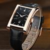 WWOOR Classic Fashion Mens Rectangle Watches Male Gold Brown Leather Quartz Waterproof Wrist Watch