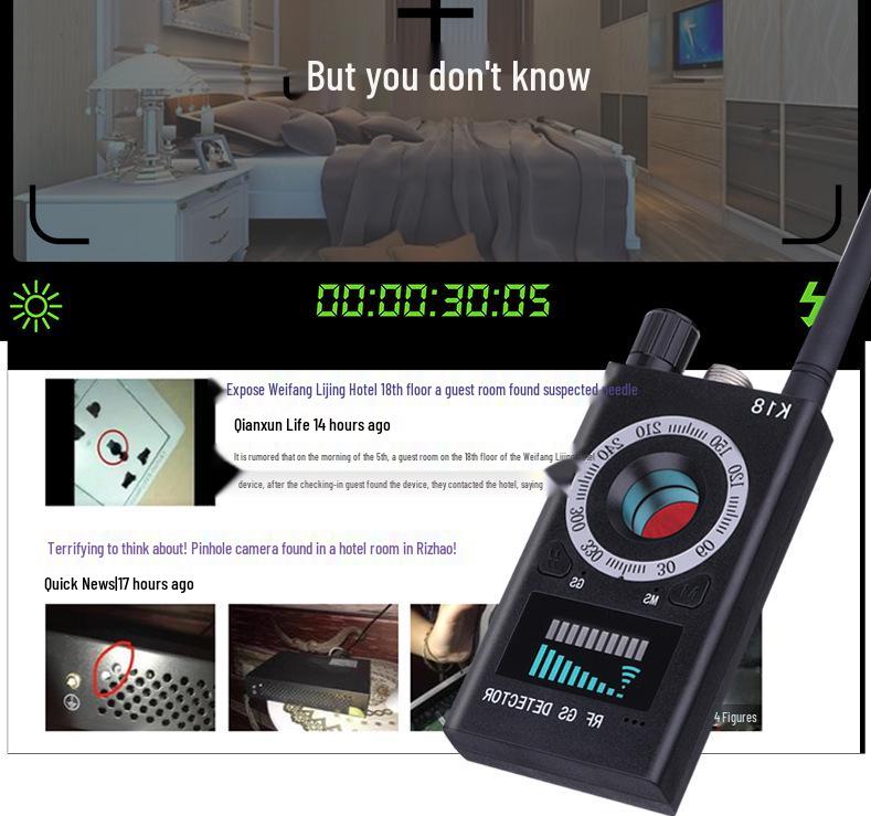 K18 Anti-Surveillance Detector: High-Sensitivity Wireless Signal Scanner for Eavesdropping and GPS Tracking Detection