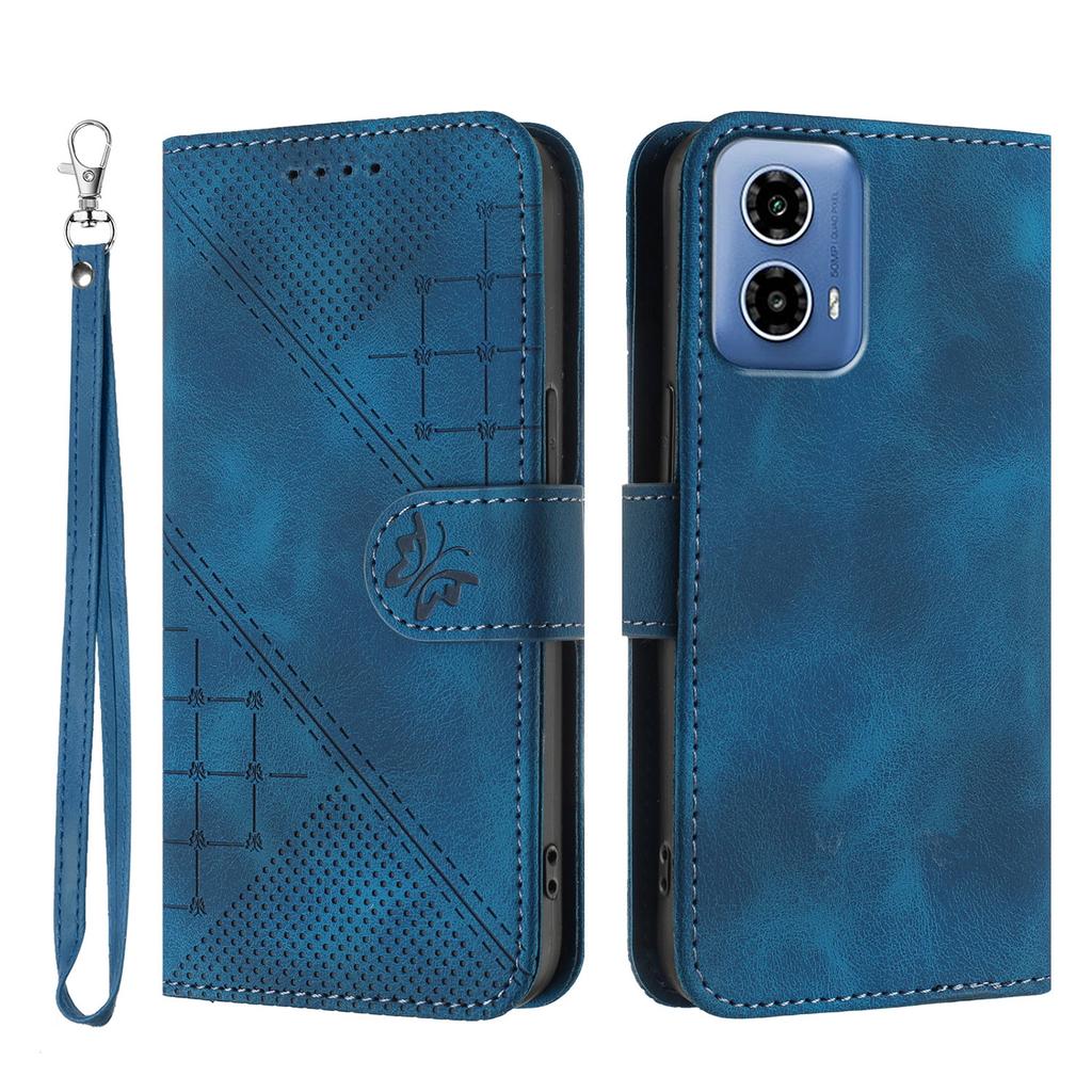 For Motorola Moto G45 5G/Motorola Moto G34 5G Leather Wallet Case Butterfly Flower Imprinted Phone Cover with Strap