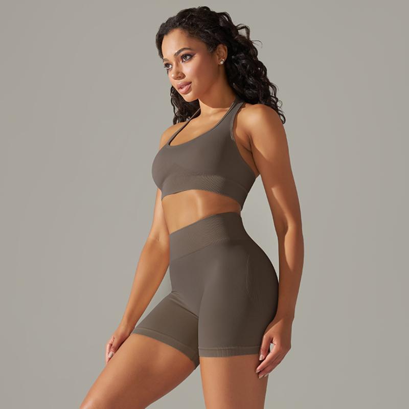 Nessaj Seamless Yoga Set Women Fitness Outfits Peach Hip Shorts Suit Shockproof Sports Bra Gym Running Suits