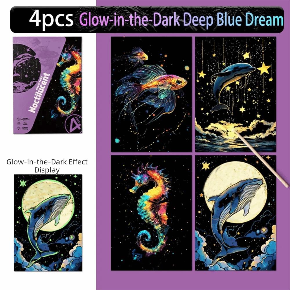 Paper Rainbow Art Postcards Luminous Effect Luminous Art Set Scratch Painting Paper Kit  Gift