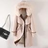 Faux Fur Collar Long Jackets for Women Winter  New Liner Detachable Female Padded Coat Winter Korean Style Parkas Hooded