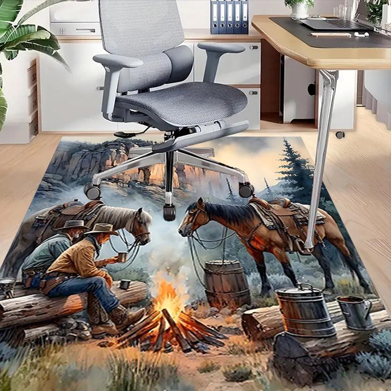 1PC Cowboys Campfire Non-Slip Floor Carpet Compatible for Office&Living Room&Bedroom&Dining room - Flat- Soft & Pattern, Vibrant Colors-W243