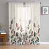 Autumn Thanksgiving Blue-Green Yellow Leaf Plants Sheer Curtains for Kids Bedroom Living Room Voile Window Curtains Tulle Drapes