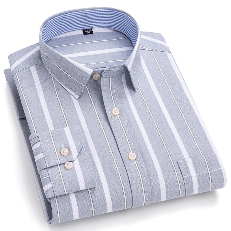 100% Cotton Men's Oxford Shirts Long Sleeve Casual Plaid Soft Regular Fit Formal Dress Shirt Social Blouse Male Clothes S-7XL