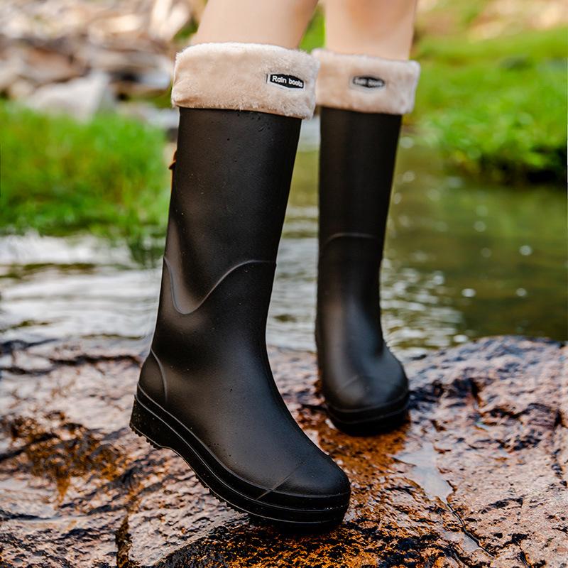 Модные водонепроницаемые резиновые сапоги для женщин, высокие, повседневные, универсальные, приливные резиновые сапоги, дождевая обувь, уличные сапоги, нескользящая обувь