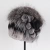 Luxury Warm Real Fox Fur Bomber Hat Female Winter Hand Knitted Real Rex Rabbit Fur Hats Women Outdoor Rex Rabbit Fur Flower Cap