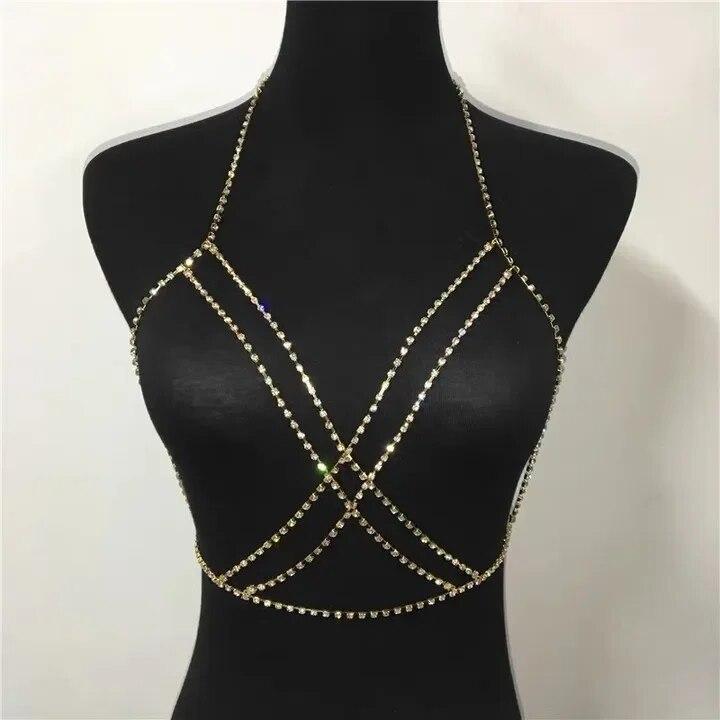 Sexy Cross Breat Necklace for Women Sequin Chest Bra Waist Belt Belly Chain for Beach Bikini Romantic Body Jewelry 2023 Summer