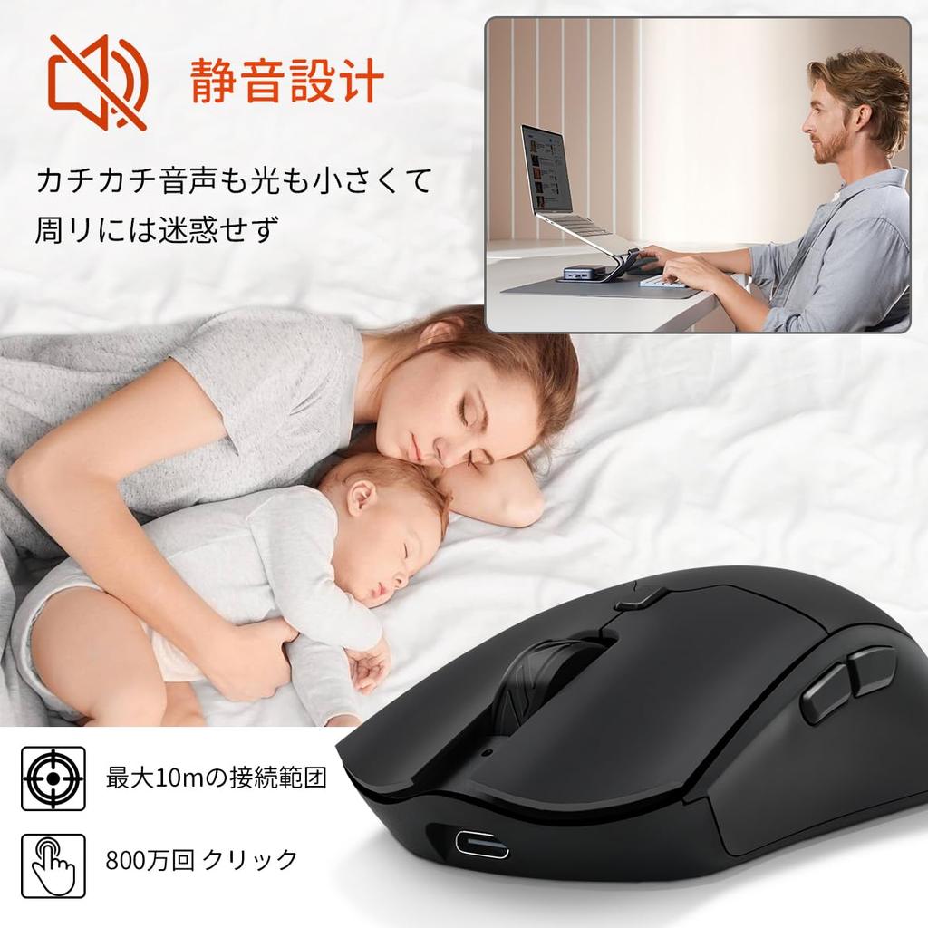 PiMivco Wireless Mouse, Quiet Bluetooth 5.2 & 2.4GHz, Wireless Type-C Rechargeable, Approximately 2 Months of Battery Life, 3 DPI Settings,