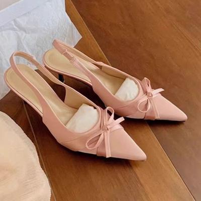 Модные женские туфли-лодочки на высоком каблуке с острым носком, весенние новинки, с открытой пяткой, неглубокие, с бантиком-бабочкой, на одном ремешке, противоскользящие, износостойкие босоножки-стилетто