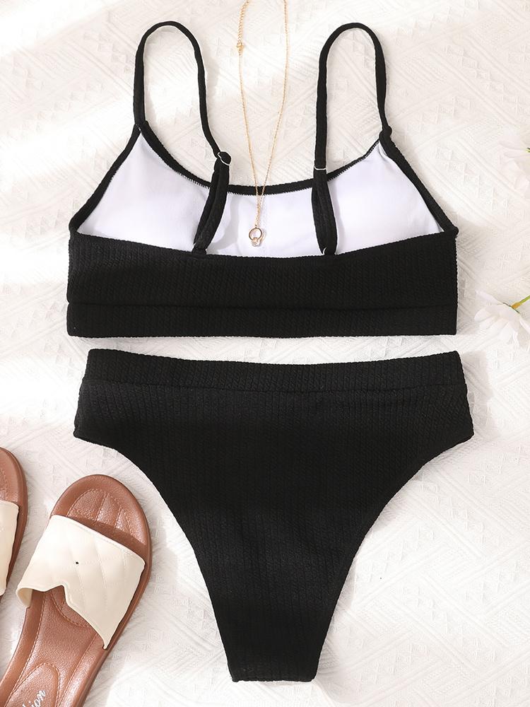 Women's Sexy Yellow U-shaped High Waist Bikini Two Pieces Swimsuit