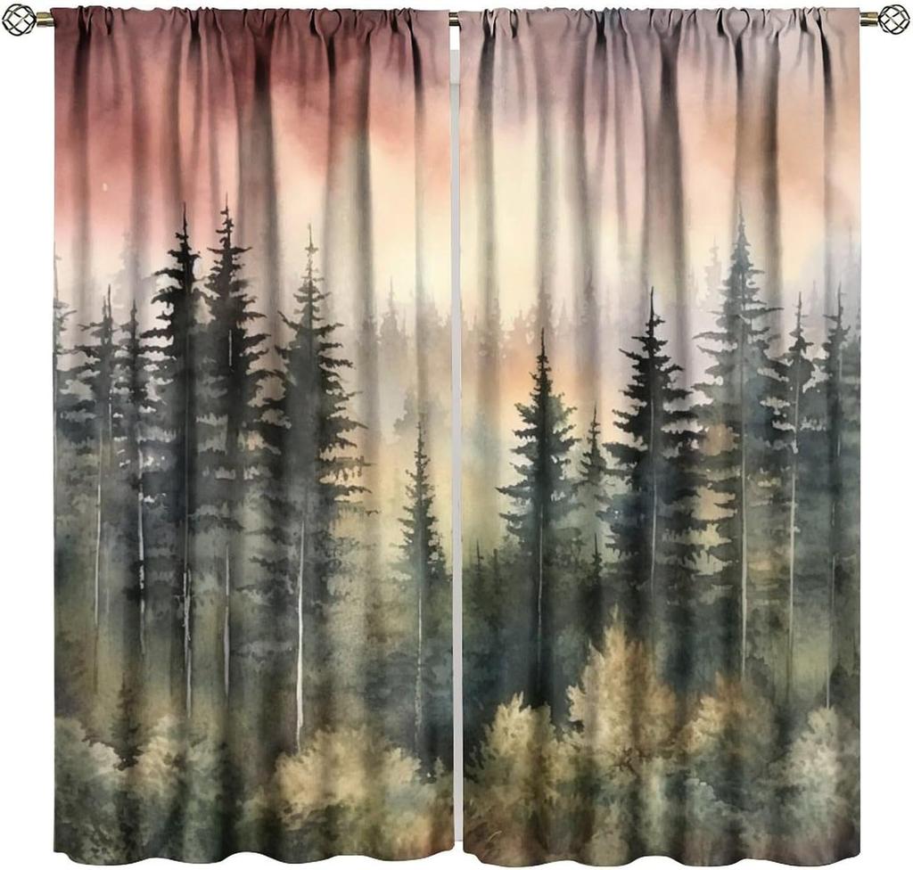 Gothic Dark Misty Forest Curtains, Mysterious Horror Foggy Dim Dead Jungle Under Strange Bright Moon,Thermal Insulation Blackout