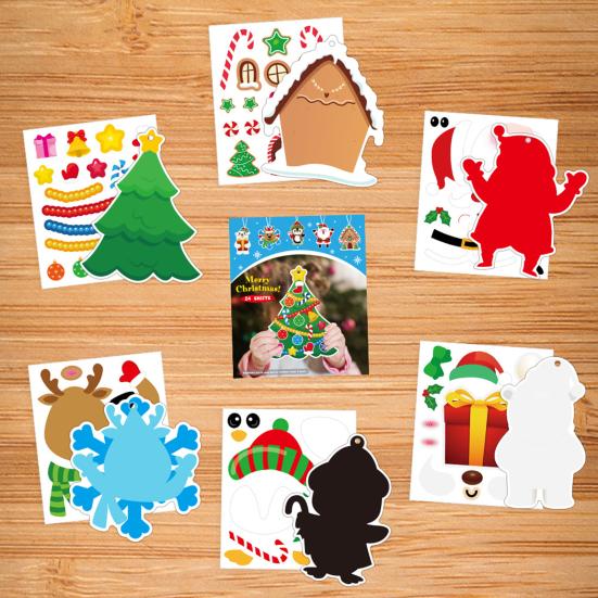 24Pcs DIY Christmas Tree Craft Kit for Kids Art Making Craft with Stickers Make Your Own Christmas Bookmark Xmas Party Favors for Game Activities