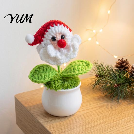 Soft Woolen Potted Plant Figures Hand Crochet Christmas Tree, Creative Knitted Plant, Mini Festive Interior Decorations for Home Cute Desktop