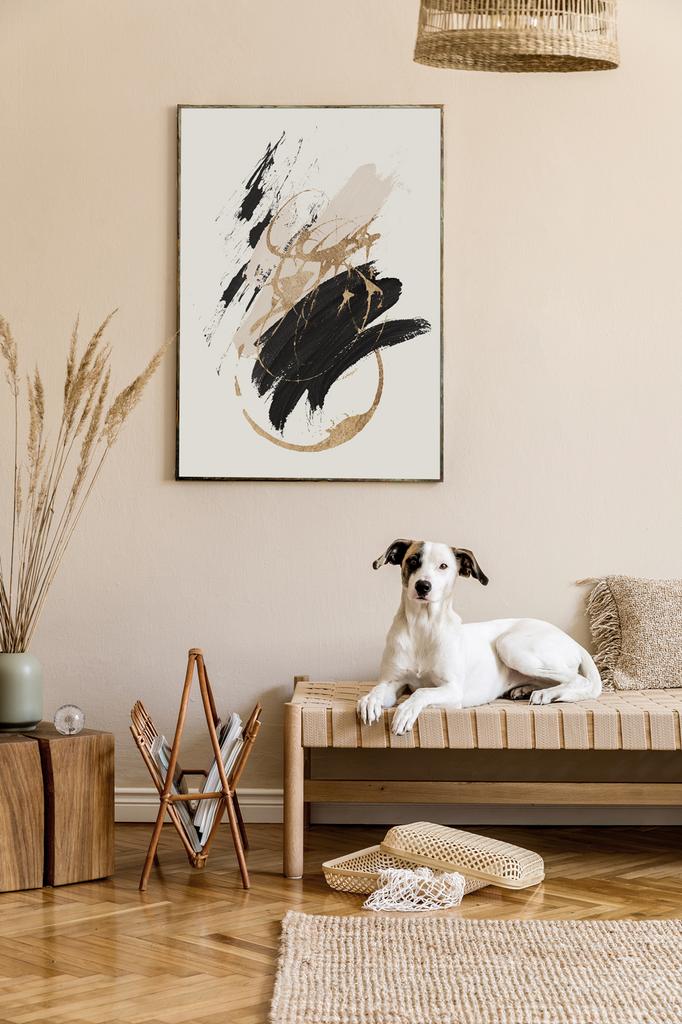 Plakat abstrakcja czarny róż złoto