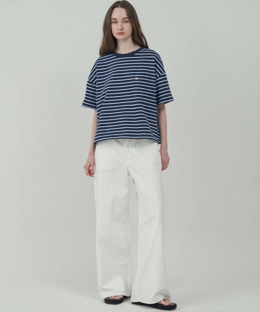 MOTT Pocket Stripe T-Shirt - Navy Blue