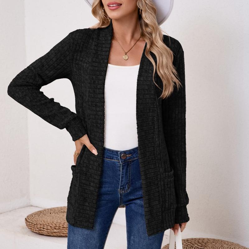Women's Autumn and Winter Solid Color Long Sleeve Knitted Cardigan Casual Coat