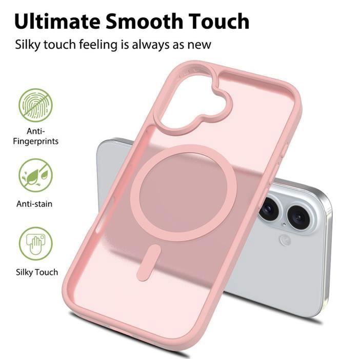 Coque de protection - BOOLING - pour iPhone 16 Plus - Rose - Protection optimale - Recharge sans fil