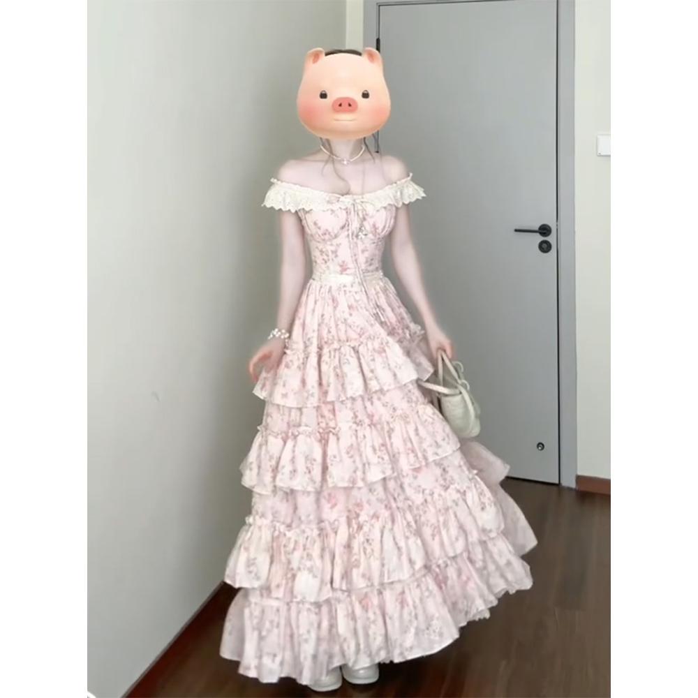 Милое платье-сарафан с розовым цветочным принтом, темпераментное, отлично выглядит, уникальное, красивое, с завышенной талией, А-силуэта, платье принцессы