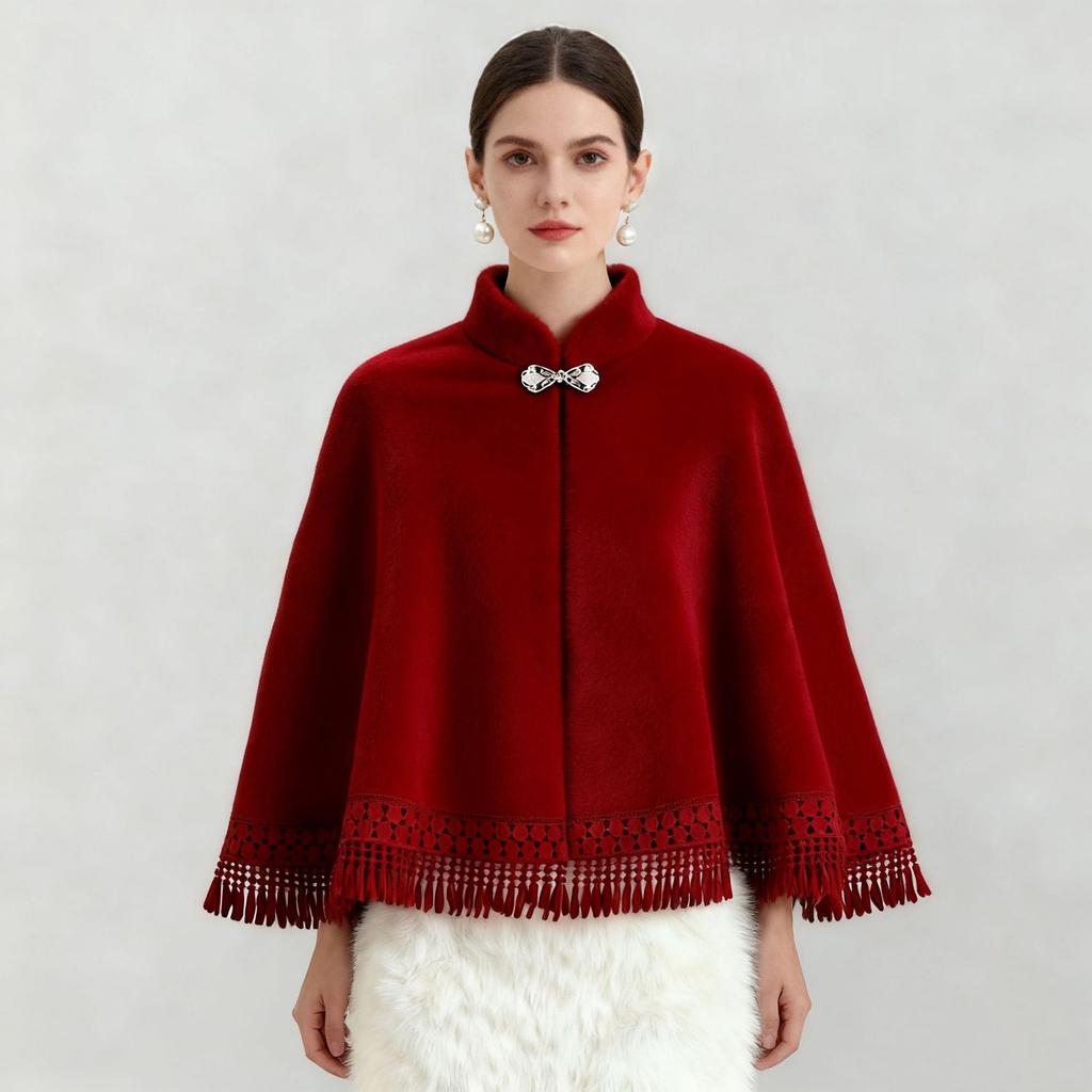 Ципао из искусственного меха норки с шалью и кисточками, короткий кардиган для тепла осенью и зимой