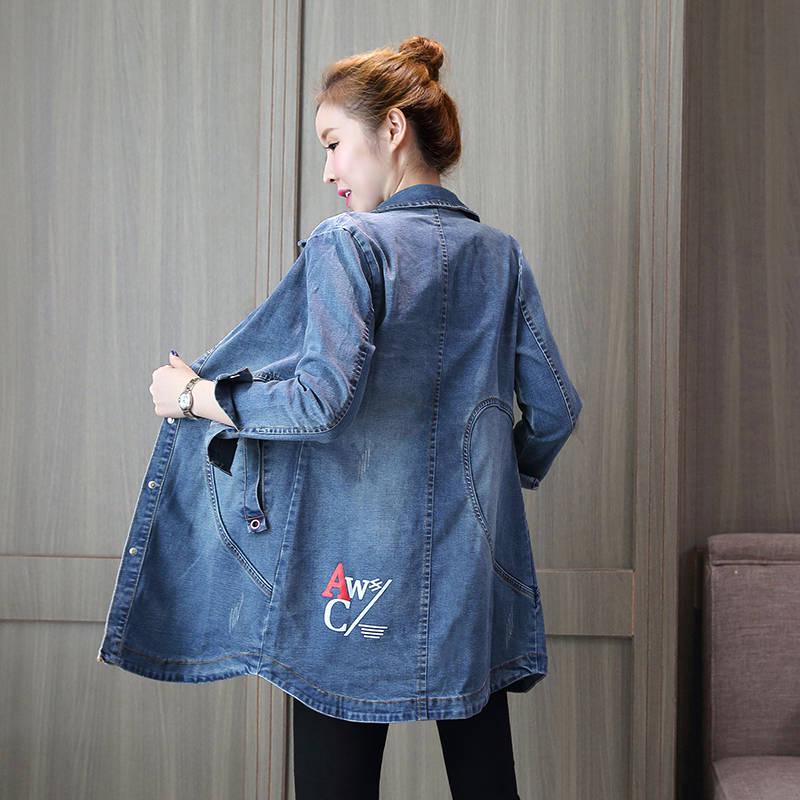 Women Plus Size Denim Jacket Long Jeans Jacket Coat Casual Frayed Female Basic Jackets