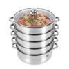 5-Layer 28cm Stainless Steel Steamer for Cooking Steam, Stainless Steel Steam Cookware, Steel Vegetable Soup Basket with Lid