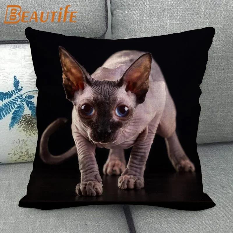 45X45 см наволочка с изображением кота сфинкса и квадратной молнией, хлопково-льняная ткань, наволочки для спальни, дома, декоративные подарки для мальчиков и девочек