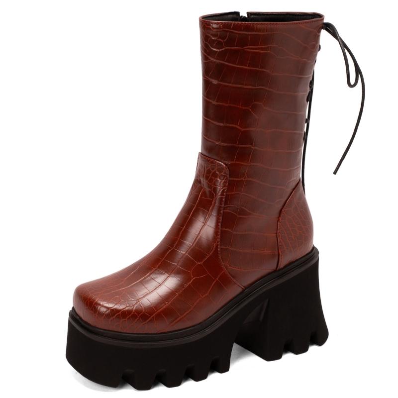 Sexy Ankle Boot for Women Platform 2025 Gothic Thick Punk Heels Lace-up Female Cowboys Boots Black Green Pink Winter Shoes