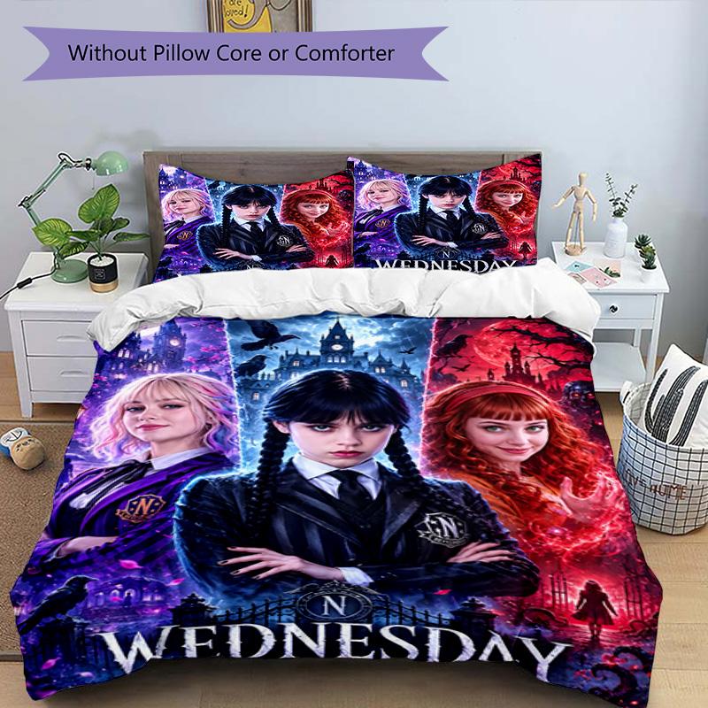 3pcs Wednesday Design Cover Set - HD Printed Bedding with 1 Cover and 2 Pillowcases - Perfect for Home and Dorm Decor
