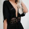 S-3XL Плюс Размер Пляжное Платье Для Женщин Однотонный Черный Белый Кружевной Пляжная Одежда Солнцезащитная Одежда Трикотажная Пляжная Накидка Для Женщин