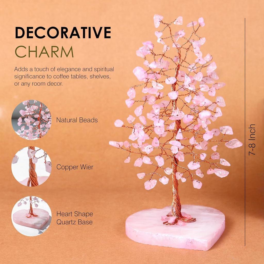 Дерево бонсай из розового кварца с основой в форме сердца и драгоценными камнями по фен-шуй с целебными кристаллами — образец домашнего и офисного декора — подарок на новоселье