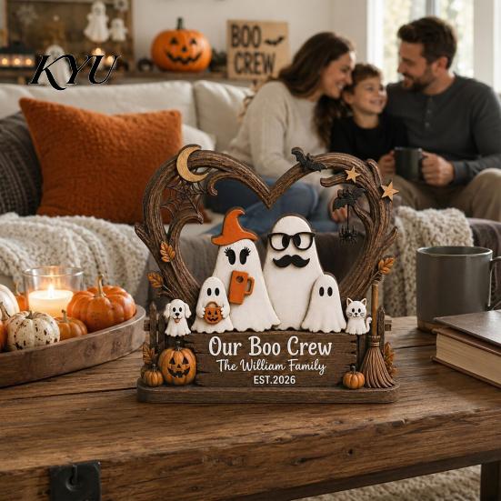 Bedroom Festive Ornaments Halloween Ghost Family Wooden Plaque, Pumpkin Couple Tabletop Sign, Desktop Display Crafts Farmhouse Home Ornament