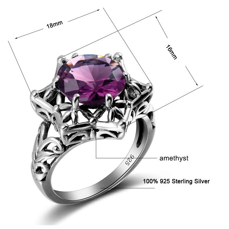 Кольца с фиолетовым аметистом и драгоценными камнями в форме звезды Давида для женщин из стерлингового серебра 925 пробы, модные ювелирные изделия, уникальный подарок ручной работы