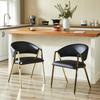 Set of 2 Dining Chairs in Black PU Leather, Luxurious Gold Metal Frame, Modern Minimalist Chair with Backrest, Suitable for Dining Room & Living Room