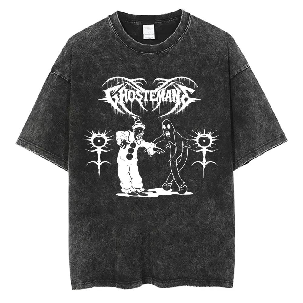 Стирка Винтаж Рэпер Ghostemane Графический Принт Футболка Мужская Женская Хип-Хоп Рэп Рок Трэп Металл Готика Оверсайз Футболка Уличная Одежда