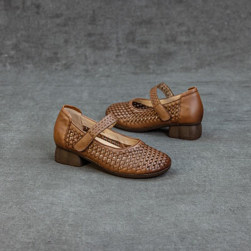 Мода GKTINOO 2025 Новые Весенне-Летние Женские Туфли-Сандалии на Среднем Каблуке из Полой Коровьей Кожи Верхнего Слоя, Комфортные, Дышащие, из Натуральной Кожи