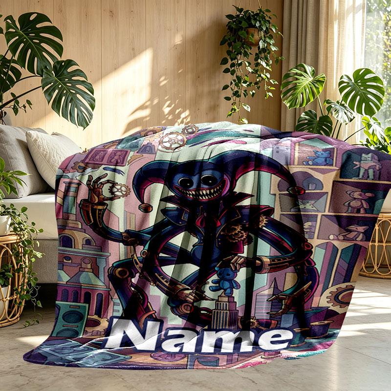 Custom Name Personalized Poppy Playtime Print Blanket, Home Decor, Bedroom, Sofa, Camping, Couch, Gifts for Birthday Christmas