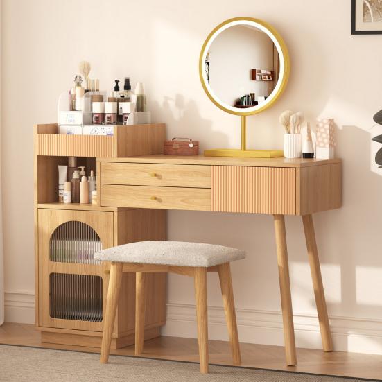 Туалетный столик Прочная несущая способность Достаточная емкость для хранения Просторный настольный дизайн со светодиодной подсветкой и зеркалом Трехцветный стол без заусенцев